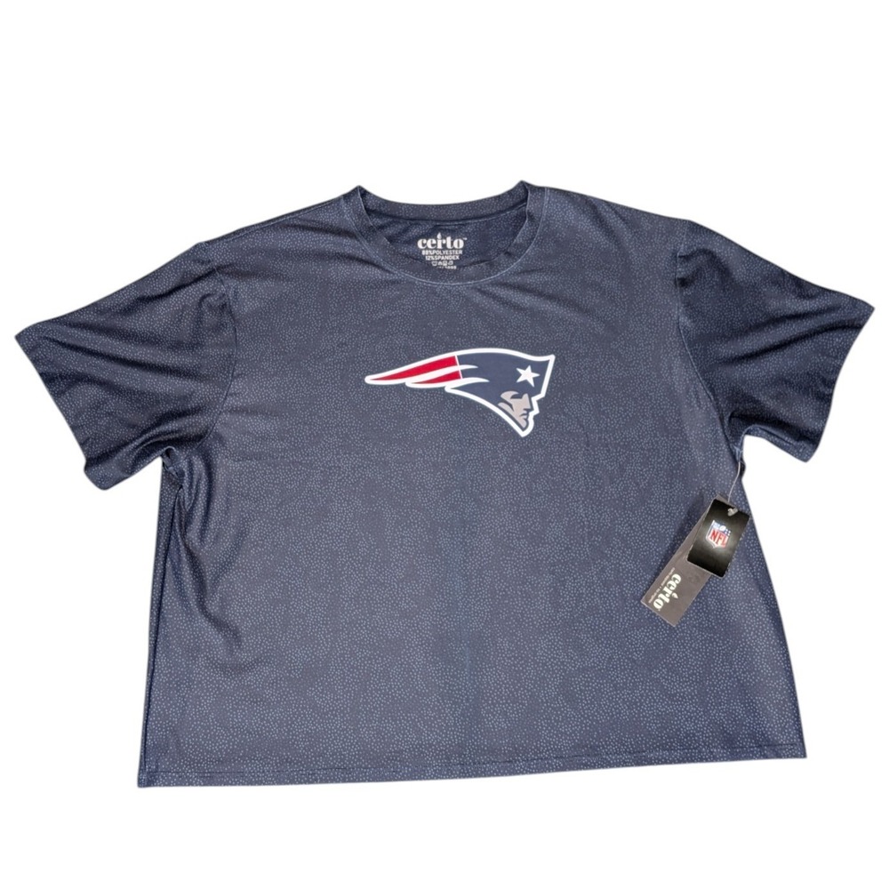 Certo NFL New England Patriots Women XL Cropped Tee Navy Blue Performance NWT